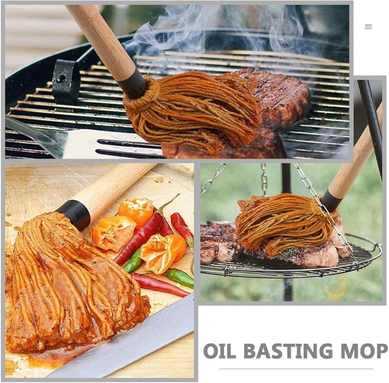 5Pcs Wood Handle BBQ Basting Brush Set Reusable Oil Mop for Grill Outdoor Cooking - Image 4